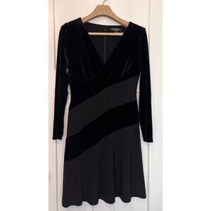 Lauren Ralph Lauren Dress Black Color Block Stretch V Neck Long Sleeve Size 10